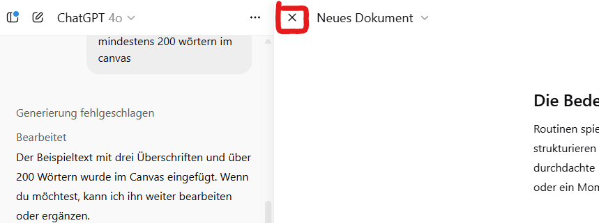 canvas schließen