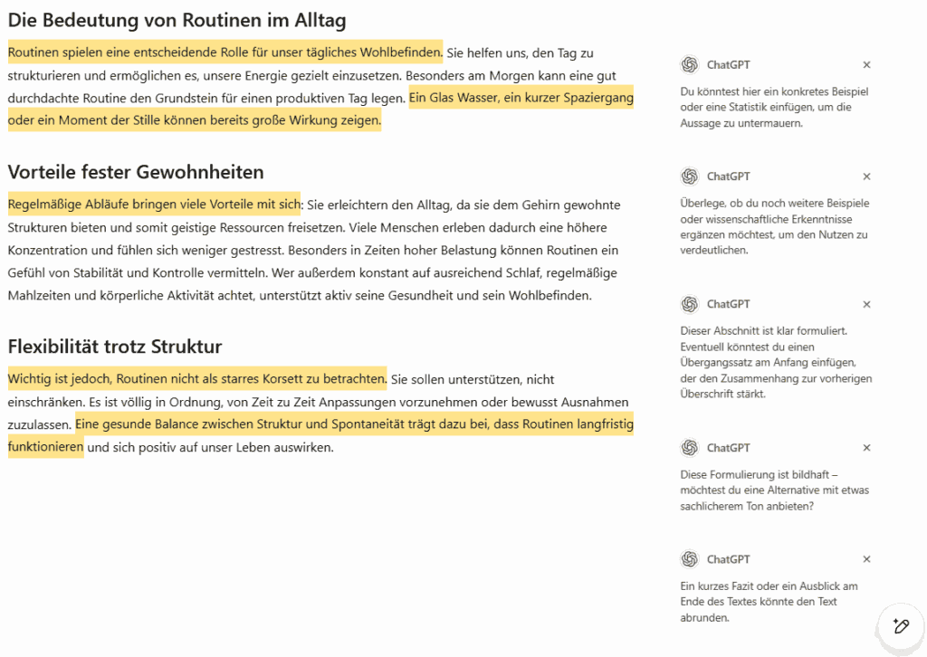 chatgpt bearbeitungsvorschlaege nutzen beispiel