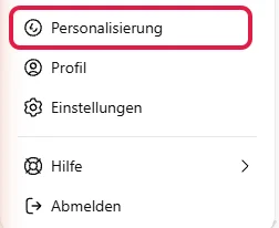 Weg zur ChatGPT Erinnerung: geöffnetes Profilmenü mit rot markiertem Eintrag Personalisierung