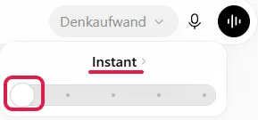 Regler ganz links auf der Stufe Instant, Reglerknopf und Stufenname rot markiert