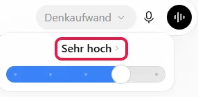 Feld zum Denkaufwand mit rot markiertem Stufennamen Sehr hoch und kleinem Pfeil