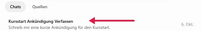 Reiter Chats, roter Pfeil auf den neuen Chat Kursstart Ankündigung Verfassen