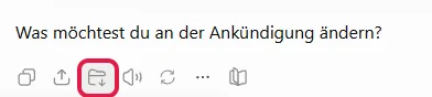 Leiste unter einer Antwort, rot markiert das Ordner-Symbol Zu den Projektquellen hinzufügen