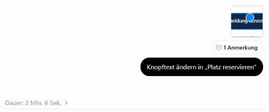 Anmerkung im Chat mit Vorschaubild der markierten Stelle, darunter die Dauer der Änderung