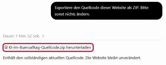 Bitte um den Code-Export und Antwort mit rot markiertem Link zur ZIP-Datei