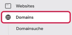 Menü bei Hostinger, rot markiert der Eintrag Domains