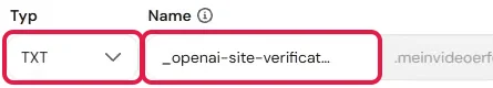 Formular für einen neuen DNS-Eintrag bei Hostinger, rot markiert die Felder Typ und Name