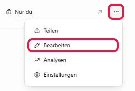Zeile einer Site mit geöffnetem Menü, rot markiert die drei Punkte und Bearbeiten