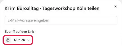 Fenster zum Teilen der Site, rot markiert die Auswahl „Nur ich“