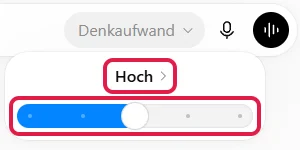 Geöffneter Denkaufwand mit Regler in fünf Stufen und der Anzeige Hoch, rot markiert