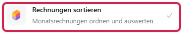 Karte des installierten Skills Rechnungen sortieren mit der Beschreibung Monatsrechnungen ordnen und auswerten, rot markiert