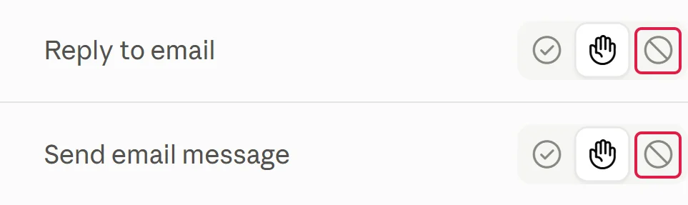 Gmail-Tools Reply to email und Send email message, ihre Verbotsschilder zum Blockieren sind rot markiert