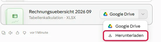 Geöffnetes Menü an der Excel-Datei mit dem rot markierten Eintrag Herunterladen