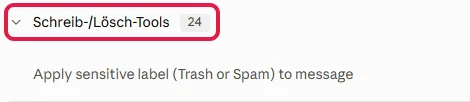 Gruppe Schreib-/Lösch-Tools in den Tool-Berechtigungen von Gmail, rot markiert