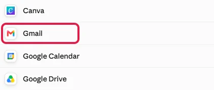 Liste der verbundenen Konnektoren, Gmail ist rot markiert