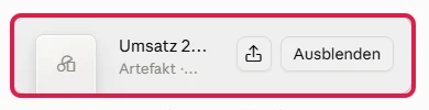 Artefakt-Karte Umsatz 2026 im Chat, rot markiert