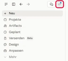 Seitenleiste der Desktop-App, Umschalter zu Claude Code rot markiert