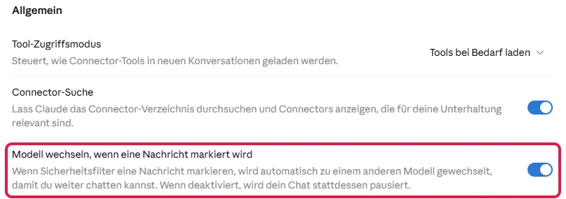 Eingeschalteter Schalter Modell wechseln, wenn eine Nachricht markiert wird, rot markiert