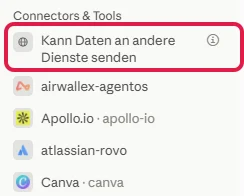 Bereich Connectors und Tools beim Plugin Small Business, der Hinweis Kann Daten an andere Dienste senden rot markiert