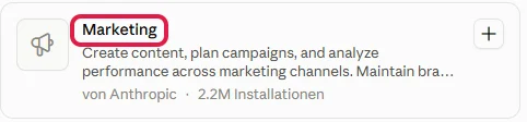 Karte des Plugins Marketing von Anthropic, der Name ist rot markiert
