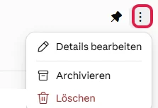 Pin-Symbol und rot markierte drei Punkte mit geöffnetem Menü Details bearbeiten, Archivieren, Löschen