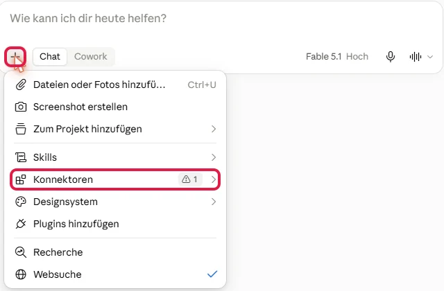 Plus im Eingabefeld und Eintrag Konnektoren, beide rot markiert