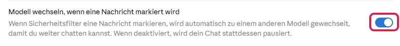 Eingeschalteter Schalter Modell wechseln, wenn eine Nachricht markiert wird, rot markiert
