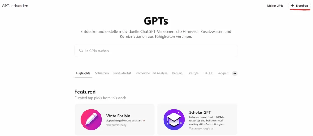gpt erstellen button