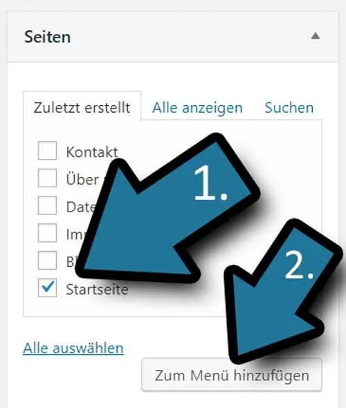 seiten zur navigation hinzufügen