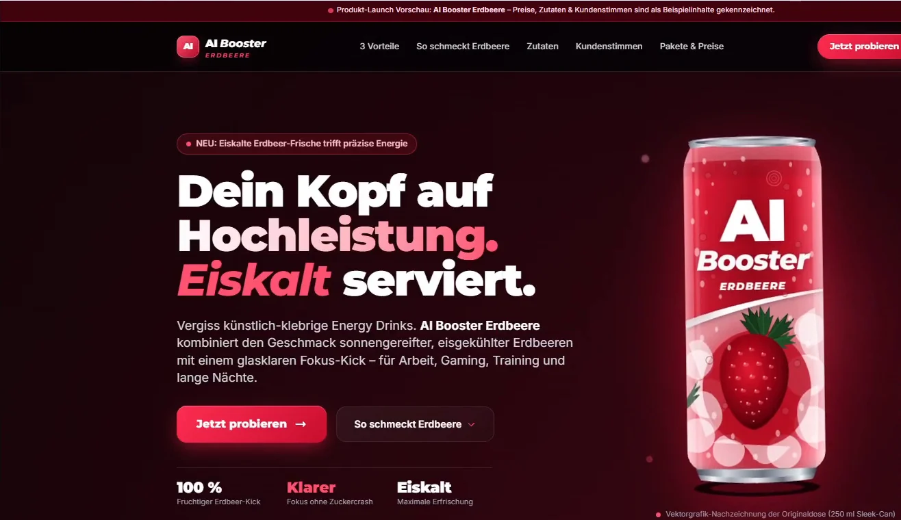 Kopfbereich der Website von Gemini 4 Argon mit dunklem Hintergrund, Überschrift und Dose
