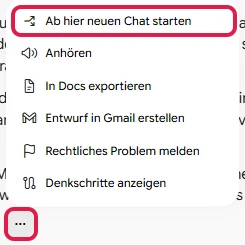 Menü unter einer Antwort mit dem Eintrag Ab hier neuen Chat starten, rot markiert