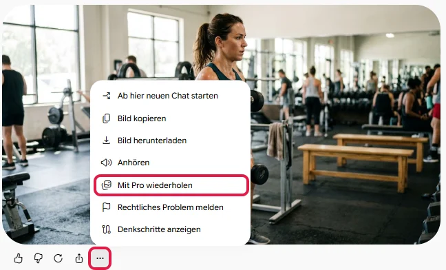 Menü unter einem erstellten Bild mit dem Eintrag Mit Pro wiederholen, rot markiert