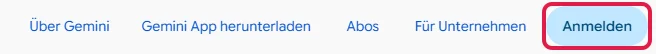 Knopf Anmelden oben rechts auf gemini.google.com, rot markiert