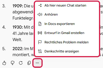 Geöffnetes Menü der drei Punkte unter einer Antwort, drei Punkte und Menü rot markiert