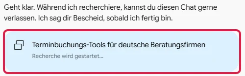 Laufende Recherche mit der Karte Recherche wird gestartet, rot markiert