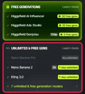 Tarifkarte Plus mit Free Generations und dem rot markierten Bereich Unlimited und Free Gens
