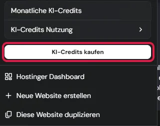 Menü im Editor mit dem Knopf KI-Credits kaufen, markiert