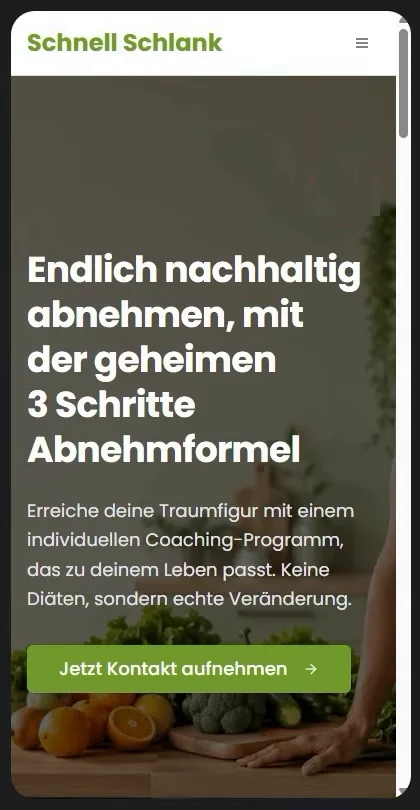 Mobile Ansicht der Coaching-Website mit Überschrift und Button