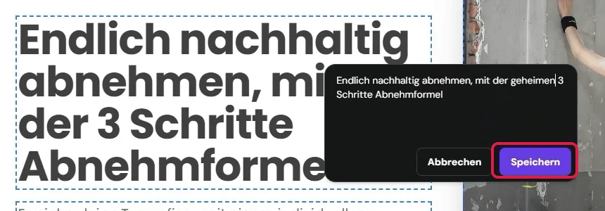 Überschrift der Website im Bearbeitungsfenster geändert, Knopf Speichern markiert