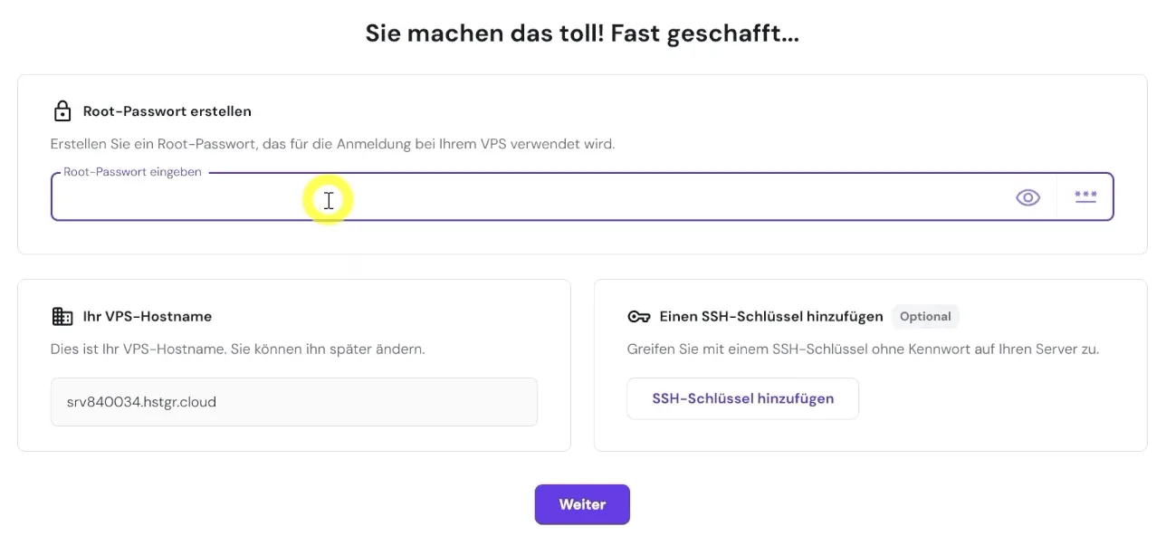 passwort festlegen fuer vps server