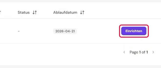 VPS-Liste im Hostinger-hPanel mit rot markiertem Knopf Einrichten