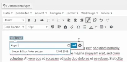 anker link setzen visueller editor