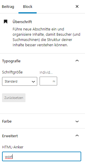 wordpress anker setzen