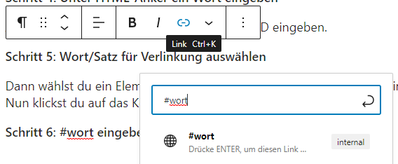 gutenberg link einfügen