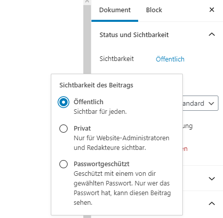 wordpress-beitrag-sichtbarkeit-gutenberg