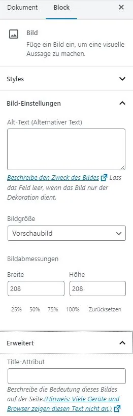 WordPress Titel ALT-Text eintragen