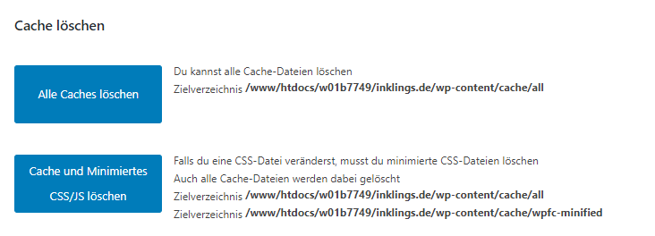 wp fastest cache cache löschen