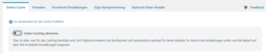 wp optimize cache aktivieren
