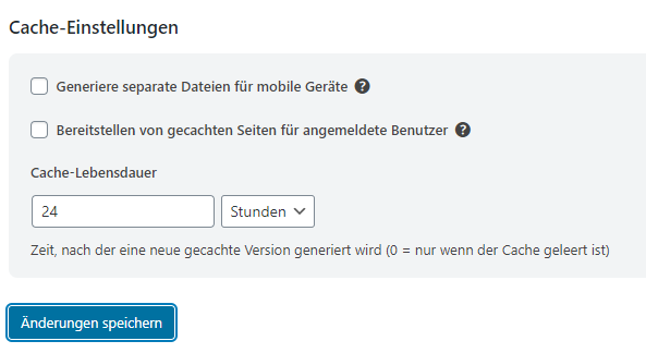wp optimize cache einstellungen