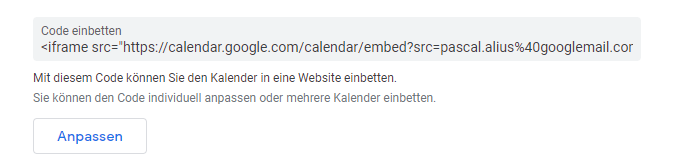 einbettungscode google kalender
